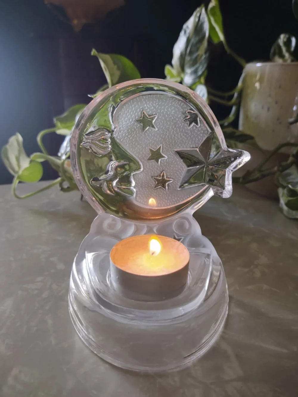 Vintage Moon Stars Celestial Glass Tealight Candle Holder Partylite EUC - Picture 3 of 5